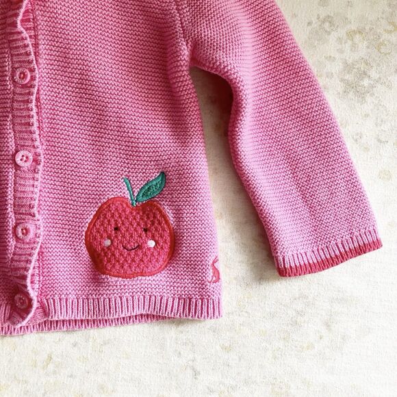 Joules Baby Girl 12-18 Mos Cardigan Sweater Hooded Pink Buttons Apple Worm - Picture 5 of 8
